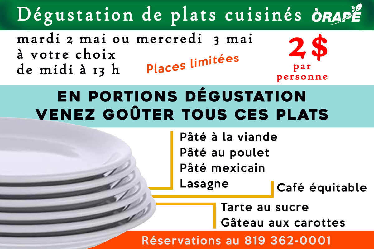 Invitation pour une dégustation de produits cuisinés chez ORAPÉ.