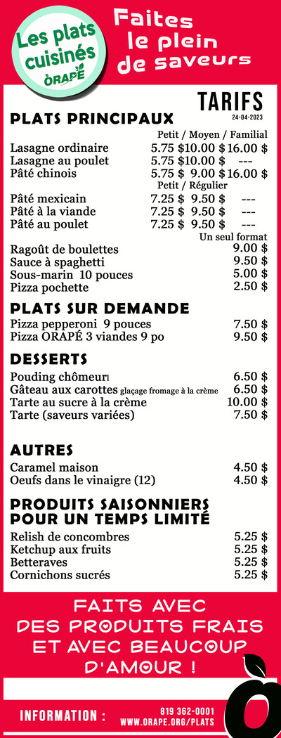 Liste des produits et des prix en jpeg