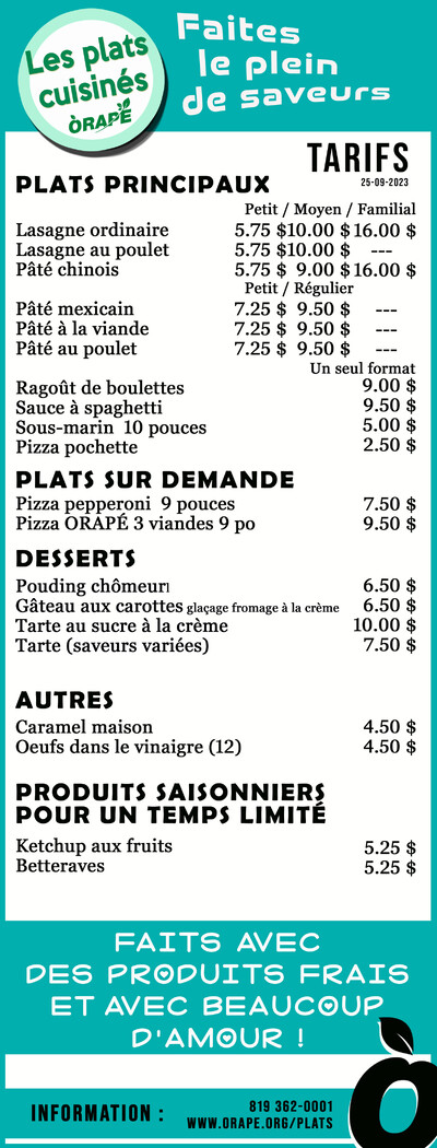 Liste des produits et des prix en jpeg
