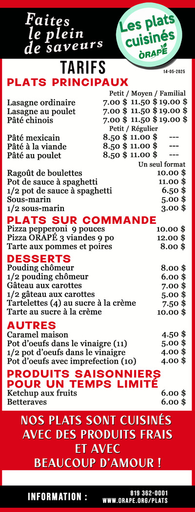 Liste des produits et des prix en jpeg